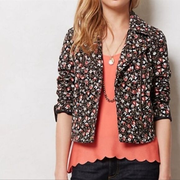 Anthropologie Hei Hei Tinsley Floral Crop Moto Jacket Size 4 - Picture 1 of 13